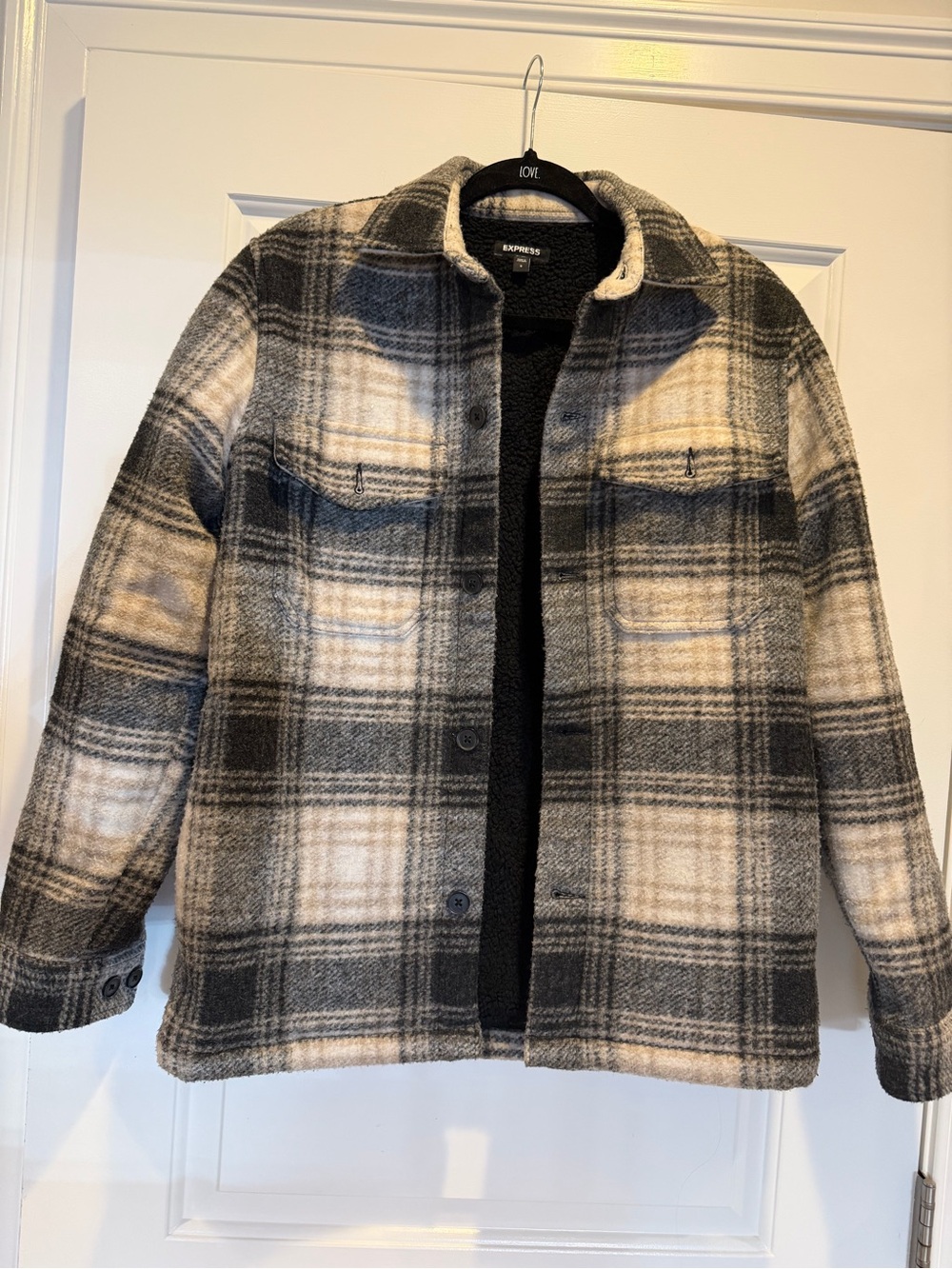 Express Men's Black & Cream Plaid Shacket